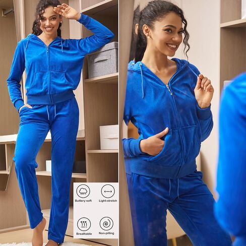 LeeHanTon Womens 2 Piece Outfits Velour Tracksuits Long Sleeve Sports Sweatsuits Jogging Velvet Lounge Set in Kuwait