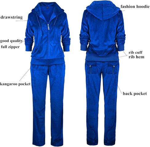 LeeHanTon Womens 2 Piece Outfits Velour Tracksuits Long Sleeve Sports Sweatsuits Jogging Velvet Lounge Set in Kuwait