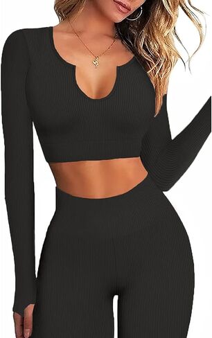 Hwnovdy Seamless Workout Sets for Women Ribbed Sport Bra High Waist Running Shorts Gym 2 Piece Yoga Sets in Saudi Arabia