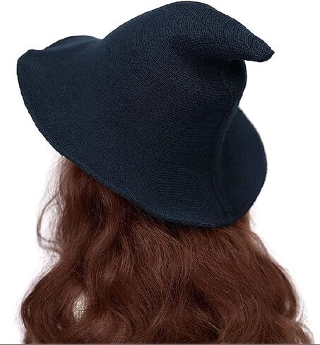 Halloween Witch Hat Wizard Women Costume Cosplay Party Accessory Daily Girl Wool Knitted Wide Brim Foldable Pointed Hat in Kuwait