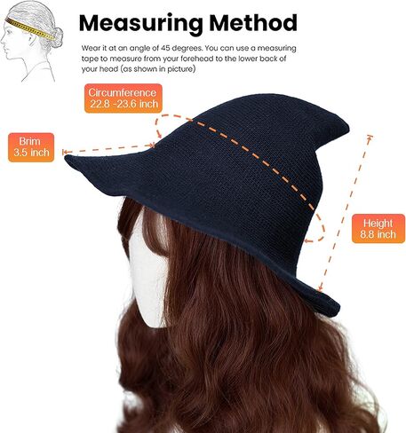 Halloween Witch Hat Wizard Women Costume Cosplay Party Accessory Daily Girl Wool Knitted Wide Brim Foldable Pointed Hat in Kuwait