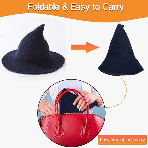 Halloween Witch Hat Wizard Women Costume Cosplay Party Accessory Daily Girl Wool Knitted Wide Brim Foldable Pointed Hat in Kuwait