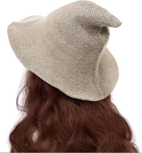 Halloween Witch Hat Wizard Women Costume Cosplay Party Accessory Daily Girl Wool Knitted Wide Brim Foldable Pointed Hat in Kuwait