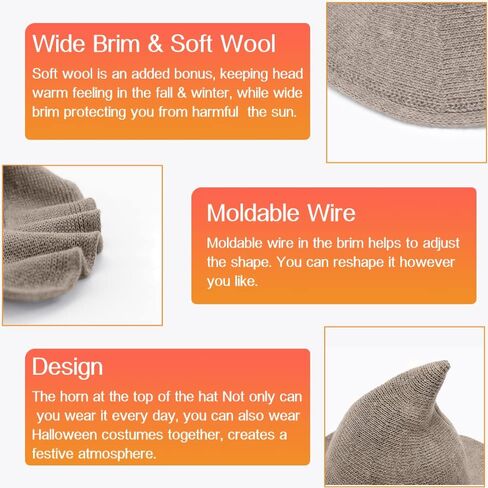 Halloween Witch Hat Wizard Women Costume Cosplay Party Accessory Daily Girl Wool Knitted Wide Brim Foldable Pointed Hat in Kuwait