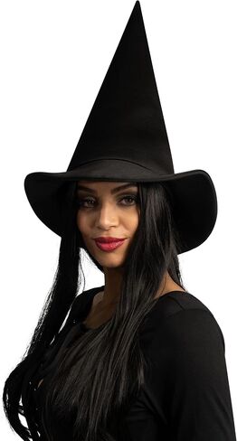 Spooktacular Creations Halloween Black Witch Hat, Soft Satin Witch Hat for Women, Halloween Costume Accessory, School Role Playing, Themed Parties in Saudi Arabia
