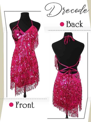 Drecode Sequin Fringe Skirt Dress Glitter Tassel Skirt Festival Rave Space Cowgirl Outfit Carnival Party Dance Costumes in Saudi Arabia