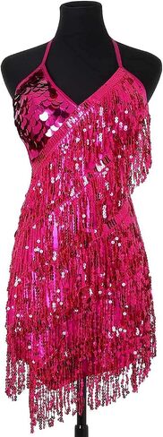 Drecode Sequin Fringe Skirt Dress Glitter Tassel Skirt Festival Rave Space Cowgirl Outfit Carnival Party Dance Costumes in Saudi Arabia