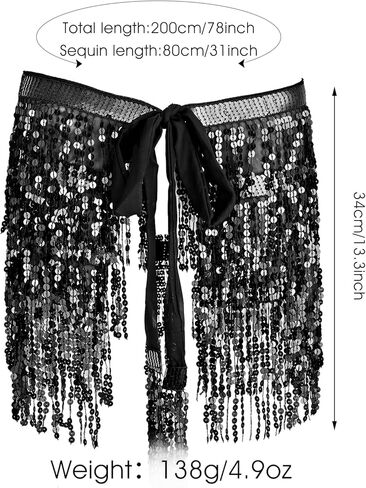 Lusofie Tassel Skirt Sequins Belly Dance Hip Skirt Sparkle Skirt Fringe Rave Skirt Space Cowgirl Outfit for Women and Girls in Kuwait