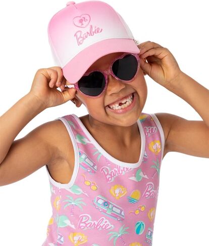 Barbie Girls Cap and Free Sunglasses | Kids Doll Logo Pink Ombre Adjustable Snapback Baseball Hat Summer Holiday Accessories in Saudi Arabia
