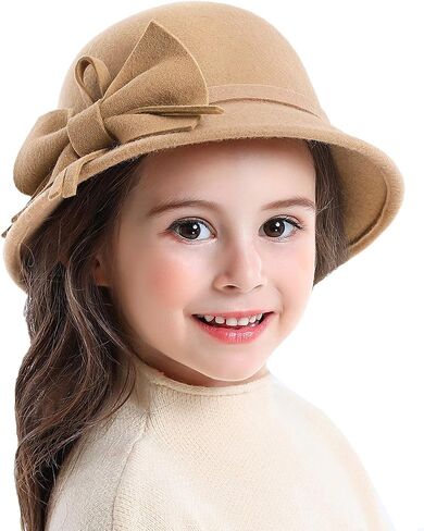 Bienvenu Kids Girls Winter Warm 100% Wool Bucket Hats Fedoras with Bowknot in Kuwait
