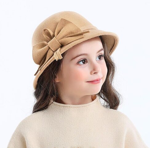 Bienvenu Kids Girls Winter Warm 100% Wool Bucket Hats Fedoras with Bowknot in Kuwait