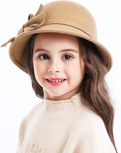 Bienvenu Kids Girls Winter Warm 100% Wool Bucket Hats Fedoras with Bowknot in Kuwait