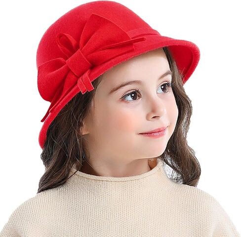 Bienvenu Kids Girls Winter Warm 100% Wool Bucket Hats Fedoras with Bowknot in Kuwait