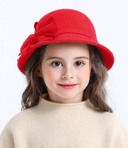 Bienvenu Kids Girls Winter Warm 100% Wool Bucket Hats Fedoras with Bowknot in Kuwait