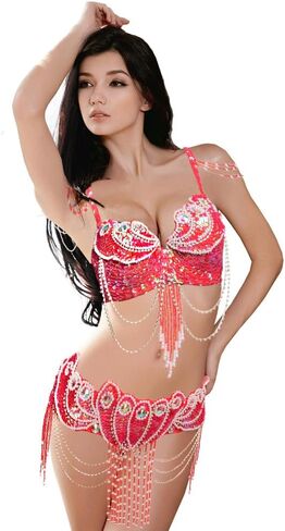 ROYAL SMEELA Belly Dance Costume for Women Tribal Belly Dance Bra and Belt Sexy Professional Dancing Suit Carnival Bra Belt in Kuwait