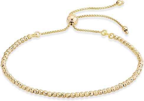 Miabella 925 Sterling Silver or 18Kt Gold Over Silver Diamond-Cut Adjustable Bolo 2.5mm Bead Bracelet for Women, Handmade Italian Beaded Ball Chain Bracelet in Kuwait