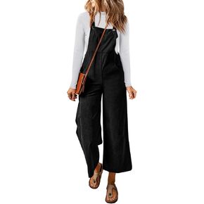 Happy Sailed Women Corduroy Overalls Casual Loose Sleeveless Adjustable Strap Wide Leg Jumpsuits with Pockets