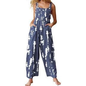 YESNO Jumpsuits for Women Casual Loose Summer Rompers Boho Floral Adjustable Straps Wide Leg Overalls with Pockets PQ2CR in Kuwait
