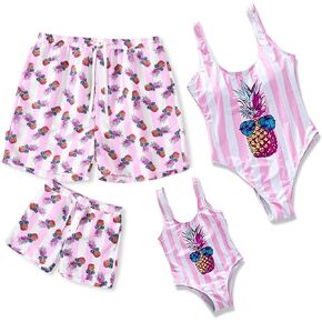 IFFEI Family Matching Swimsuit Pineapple Printed Striped Monokini One Piece Bathing Suit Beach Wear Boys 8-9 Years Pink in Saudi Arabia