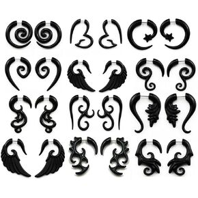 COLORFUL BLING 6-12Pairs Stainless Steel Punk Black Tribal Spiral Fake Gauges Acrylic Ear Tapers Fake Plugs Horn Stud Earrings Tunnel Body Piercing Jewelry in Kuwait