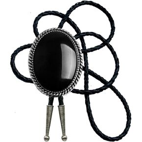 Moranse Bolo Tie With Emerald Blue and Black or More Colors Stone Celtic Style Genuine and Cowhide Rope