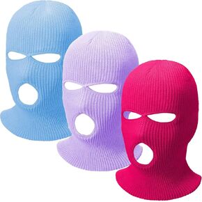 3 Pieces 3 Hole Ski Mask Knitted Full Face Cover Adult Balaclava Knit Ski Face Cover Thermal Knitted Head Wrap for Men Women