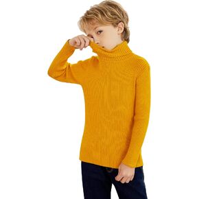 Boy's Ribbed Turtleneck Cable Knitted Sweater Slim Fit Pullover Sweater for Kids 4-13 Years