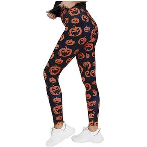 Halloween Leggings for Women Teen Girls Orange and Black Striped Pumpkin Tights