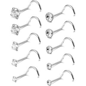 FIBO STEEL 10-30Pcs 20G Stainless Steel Nose Ring Studs Body Jewelry Piercing CZ Inlaid 1.5MM-3.5MM
