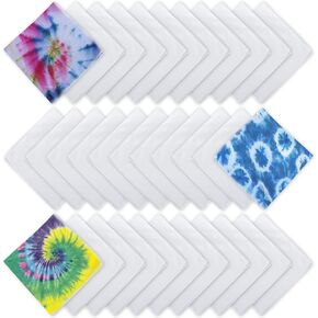 30 قطعة من باندانا بيضاء للصباغة بالربط، باندانا بلون سادة يمكنك صنعها بنفسك مناديل قطنية فارغة مناديل سادة متعددة الأغراض لتصميمات صبغ التعادل، والحرف اليدوية، والرسم، والمشروعات الفنية (22 × 22) in Kuwait