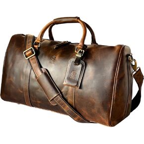 Handmade Leather Duffle Bag | Full Grain Leather | TSA Approved Cabin Sized Duffel | Vintage Classic Style with Modern Outlook | Carry On Gifts for Men and Women (Brown, 20 inches)