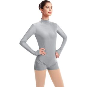 ODASDO نساء وهمية الرقبة الجمباز ملابس رقص الجمباز بويشورت كم طويل ارتداءها الباليه Dancewear قطعة واحدة Biketard Unitard