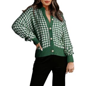 Dokotoo Cardigan Sweaters for Women V Neck Button Down Long Sleeve Plaid Knit Cardigans Sweater Tops in Kuwait