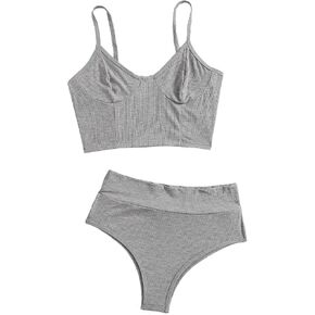 مجموعة ملابس داخلية نسائية من SweatyRocks حمالة صدر طويلة وسروال داخلي عالي الخصر مكونة من قطعتين