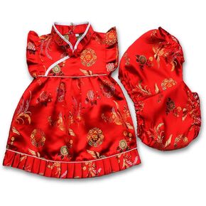 Girls Chinese New Years Traditional Qipao Cheongsam Dress Shorts Outfit Set in Saudi Arabia
