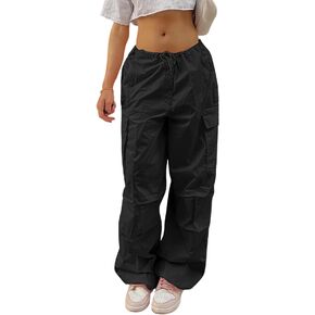 Viatabuna Parachute Women's Oversized Cargo Pants Drawstring High Rise Baggy Joggers Sweatpants Plus Size Y2K Wide Leg Pants