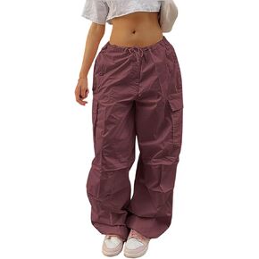 Viatabuna Parachute Women's Oversized Cargo Pants Drawstring High Rise Baggy Joggers Sweatpants Plus Size Y2K Wide Leg Pants