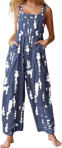 YESNO Jumpsuits for Women Casual Loose Summer Rompers Boho Floral Adjustable Straps Wide Leg Overalls with Pockets PQ2CR in Kuwait
