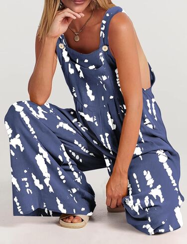 YESNO Jumpsuits for Women Casual Loose Summer Rompers Boho Floral Adjustable Straps Wide Leg Overalls with Pockets PQ2CR in Kuwait