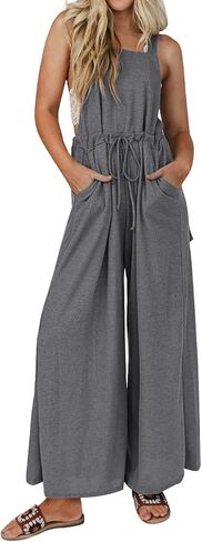 luvamia Jumpsuits for Women Loose Fit Waffle Knit Baggy Fashion Wide Leg Jumpsuit Overalls Comfy Casual Long Pant Romper in Saudi Arabia