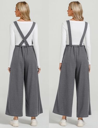 luvamia Jumpsuits for Women Loose Fit Waffle Knit Baggy Fashion Wide Leg Jumpsuit Overalls Comfy Casual Long Pant Romper in Saudi Arabia