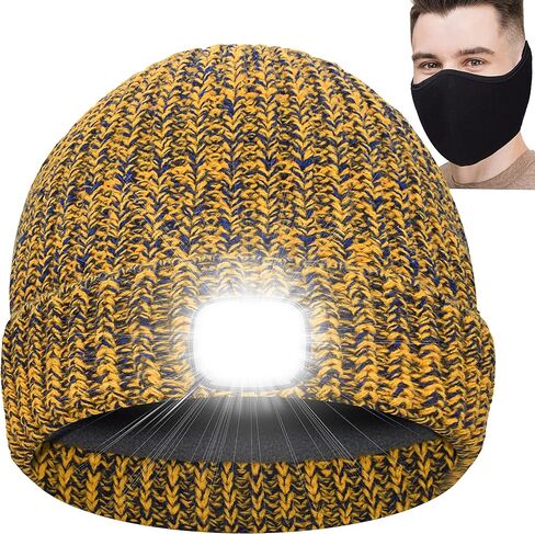 Beanie Hat with Light LED & Face Cover Gifts for Men Women Teen Girls Novelty Winter Knit Hats Christmas Stocking Stuffers (Navy) in Kuwait