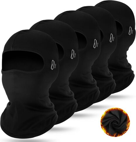 Suhine 5 Pcs Winter Balaclava Ski Mask Windproof Thermal Full Face Mask for Men Women Cold Weather Balaclava Masks with Reflective Stripe Neck Warmer Hood for Cycling Climbing Black in Saudi Arabia