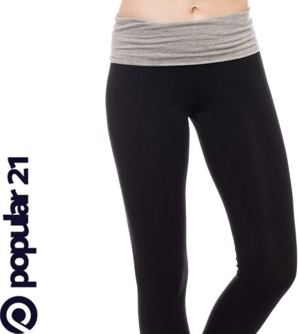Popular 21 Fold Over Yoga Pants for Women | Soft Cotton Full Length Leggings in Saudi Arabia