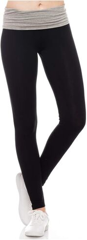 Popular 21 Fold Over Yoga Pants for Women | Soft Cotton Full Length Leggings in Saudi Arabia