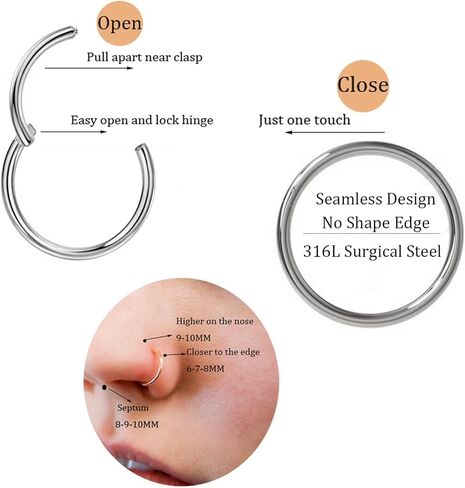 9Pcs 18G 20G Nose Rings Studs: Hinged Hoop Nose Rings for Women Men, Corkscrew Bone L Shaped Nose Studs Hypoallergenic 316L Surgical Steel Nose Piercings Jewelry Small Silver Gold Nose Rings with 1.5/2/3MM Cubic Zirconia in Saudi Arabia