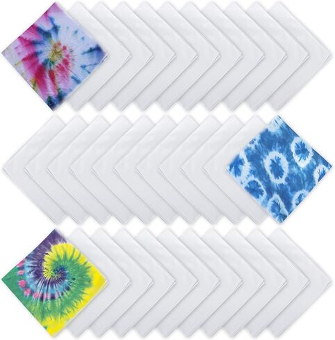 30 قطعة من باندانا بيضاء للصباغة بالربط، باندانا بلون سادة يمكنك صنعها بنفسك مناديل قطنية فارغة مناديل سادة متعددة الأغراض لتصميمات صبغ التعادل، والحرف اليدوية، والرسم، والمشروعات الفنية (22 × 22) in Kuwait