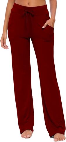 ADANIKI Womens Yoga Pants with Pockets Straight-Leg Loose Comfy Modal Drawstring Lounge Running Long Active Casual Sweatpants in Kuwait
