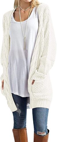GRECERELLE Women's Loose Open Front Long Sleeve Chunky Knit Cable Cardigans Sweater with Pockets in Kuwait