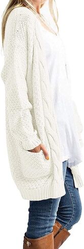 GRECERELLE Women's Loose Open Front Long Sleeve Chunky Knit Cable Cardigans Sweater with Pockets in Kuwait